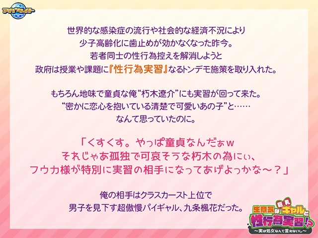 新作[日式ADV] 傲慢的巨乳辣妹与性行为实践！？～其实不好意思说自己是处女～ 生意気な巨乳ギャルと性行為実習！？ ～実は処女なんて言えないし～ AI汉化版+全CG存档 [490M]